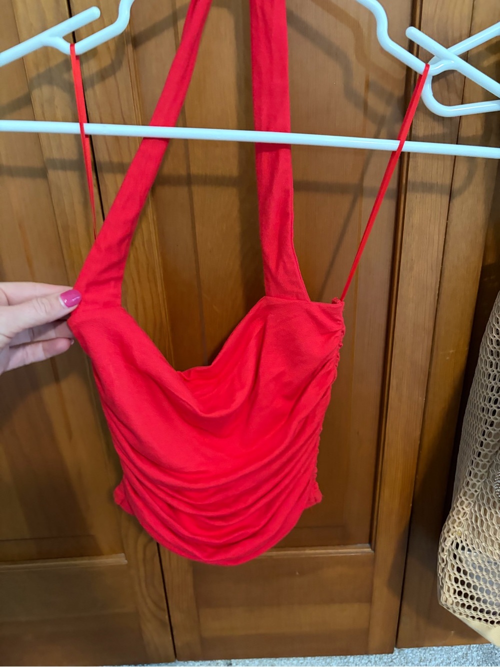 AFRM Red Ruched Halter Tank Top